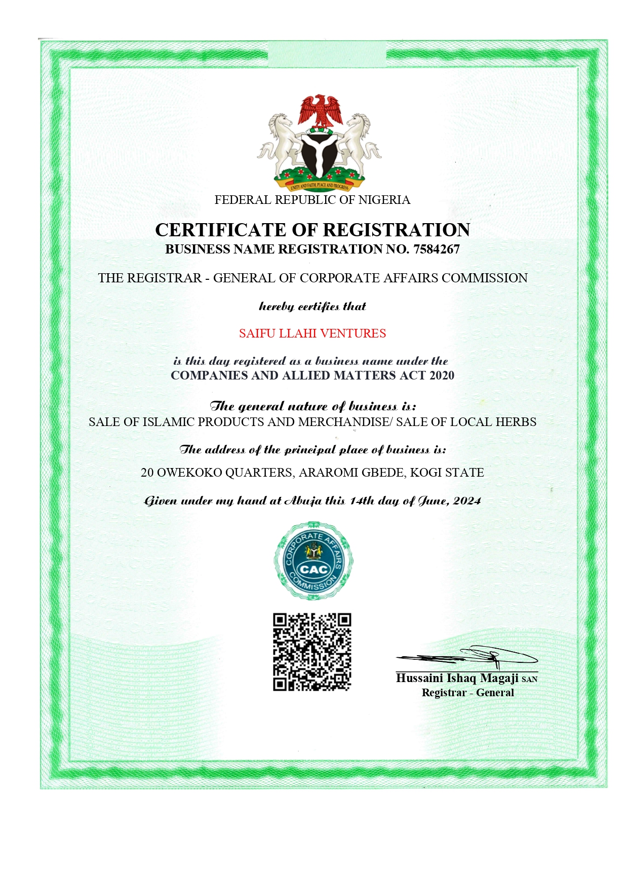 CERTIFICATE - SAIFU LLAHI VENTURES _page-0001